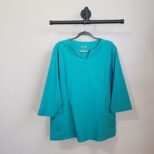 Easy STRETCH by Butter-Soft Sophie Emerald Grn 4-Pocket Long Sleeve Scrub Top XL